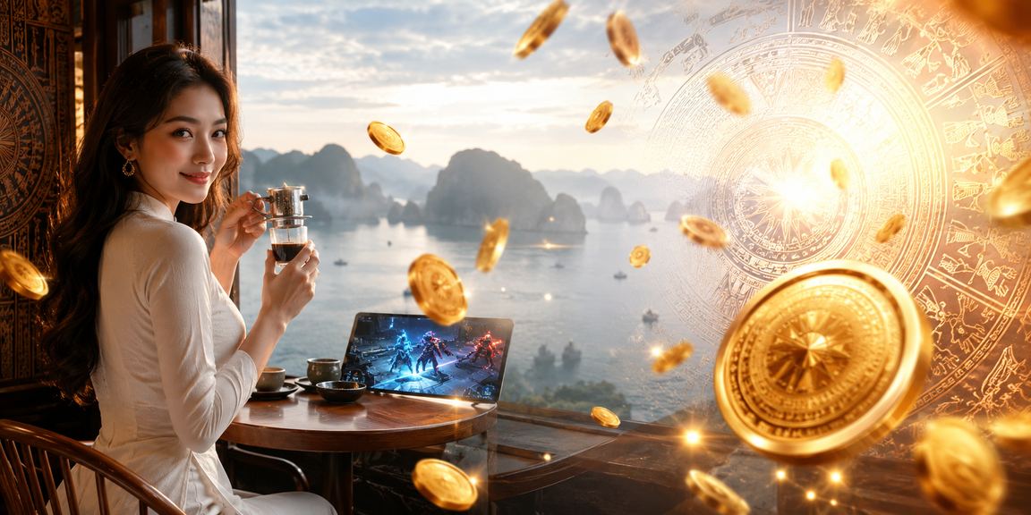 Người chơi esports Việt Nam uống cà phê bên vịnh Hạ Long theo dõi giải thưởng cá cược