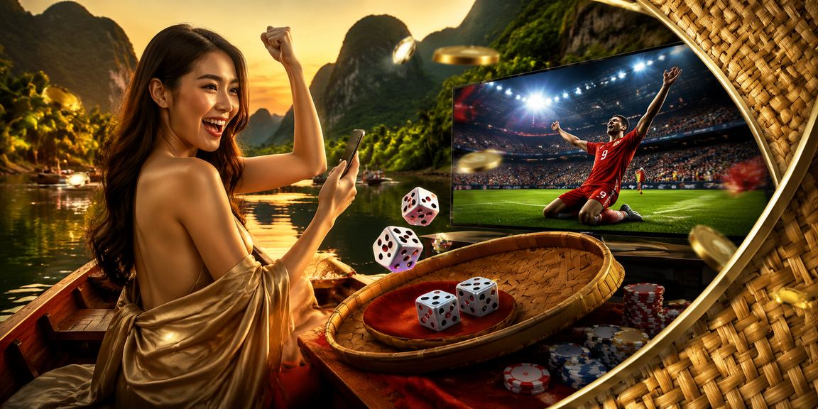 Người chơi tài xỉu tại Ninh Bình cầm nón lá theo dõi kết quả giải thưởng trực tuyến